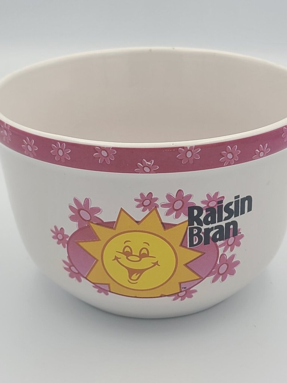 Vintage 2004 Kelloggs Raisin Bran Sun Cereal Bowl Houston Harvest Pink Floral